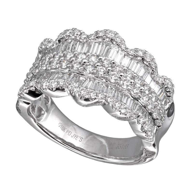 Scalloped Round and Baguette Diamond Ring