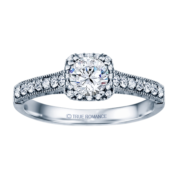 Rm1457 -14k White Round Cut Cushion Halo Diamond Vintage Semi Mount Engagement Ring