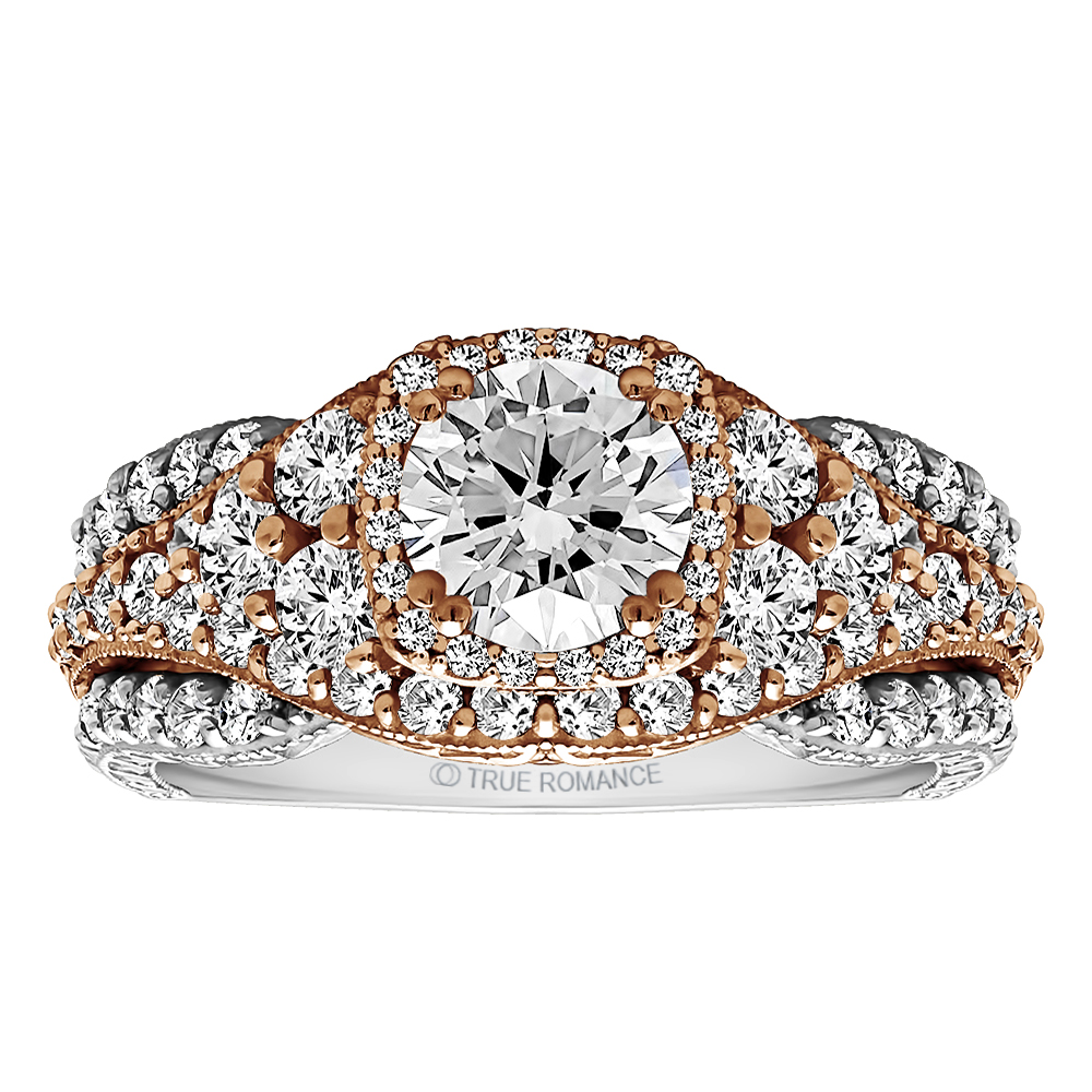 Round Cut Halo Diamond Vintage Semi Mount Engagement Ring