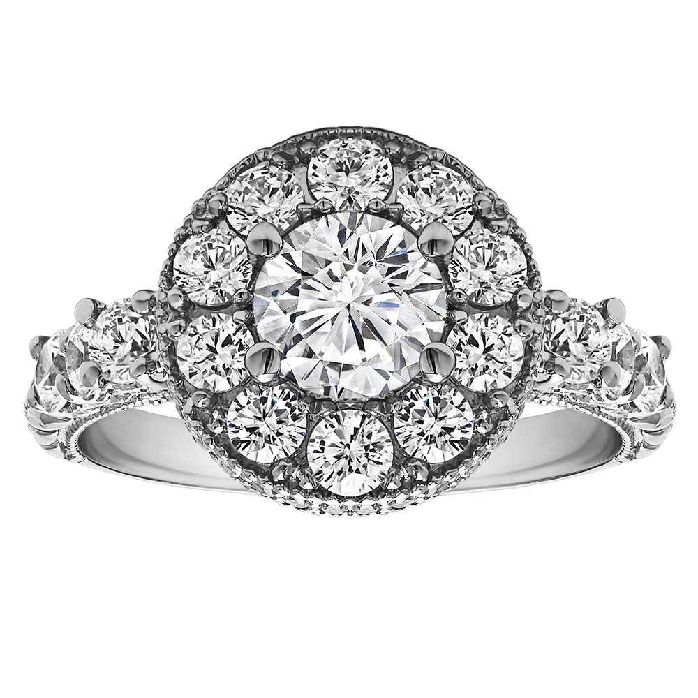 Round Cut Halo Diamond Vintage Semi Mount Engagement Ring