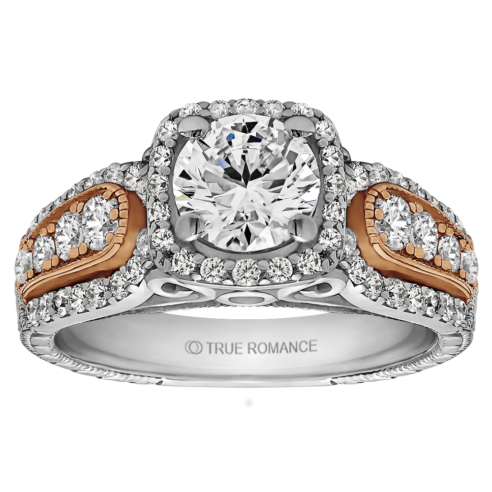 Round Cut Halo Diamond Vintage Semi Mount Engagement Ring