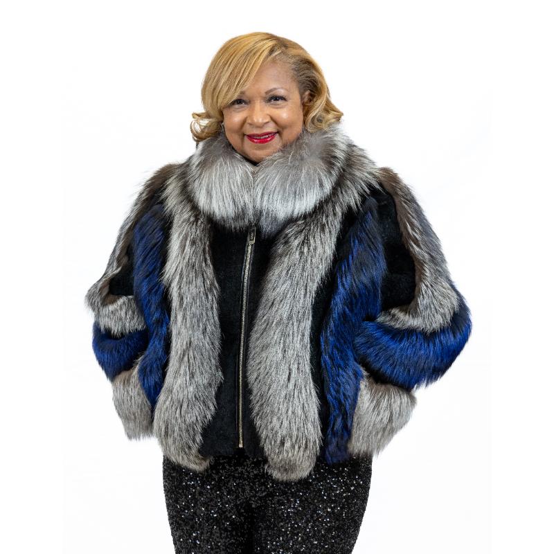 Natural Silver Fox/Dyed Blue Fox and Rabbit Zip Jacket