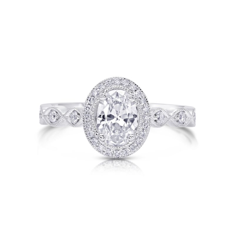 14K White Gold Semi Mount Oval Engagement Ring