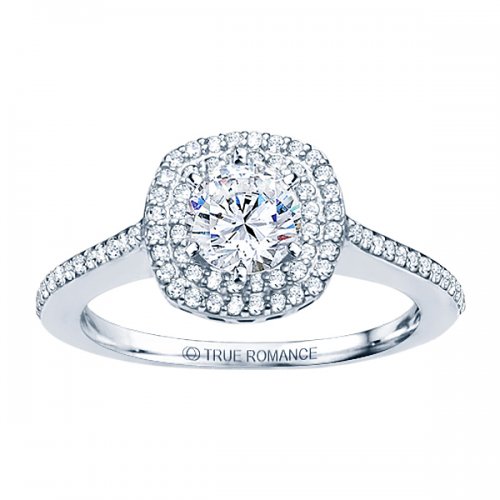 Rm1025-14k White Gold Round Cut Double Halo Diamond Semi Mount Engagement Ring