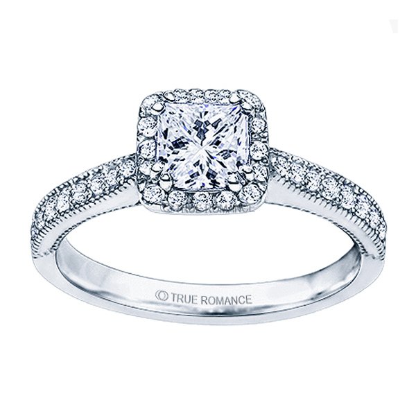 Rm1271-14k White Gold Princess Cut Halo Diamond Semi Mount Engagement Ring