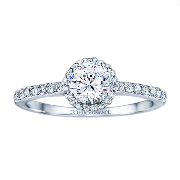 Rm1408-14k White Gold Round Cut Halo Diamond Semi Mount Engagement Ring