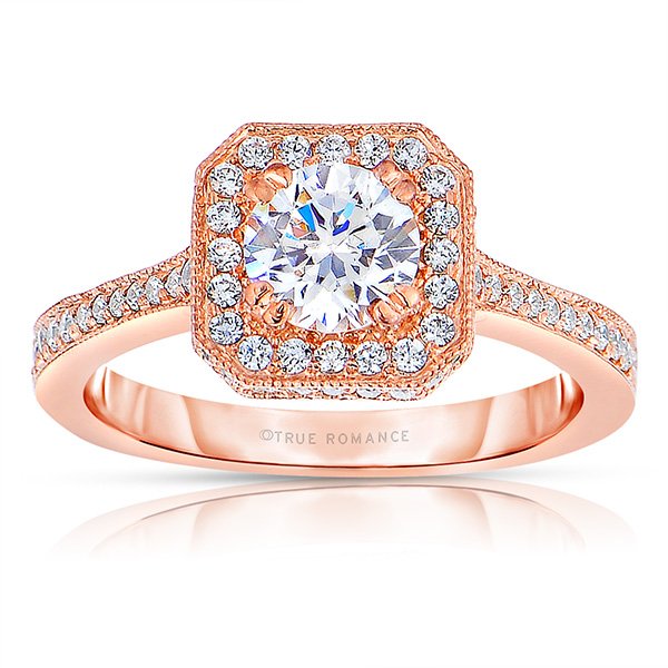 Rm1414r-14k Rose Gold Round Cut Halo Diamond Semi Mount Engagement Ring