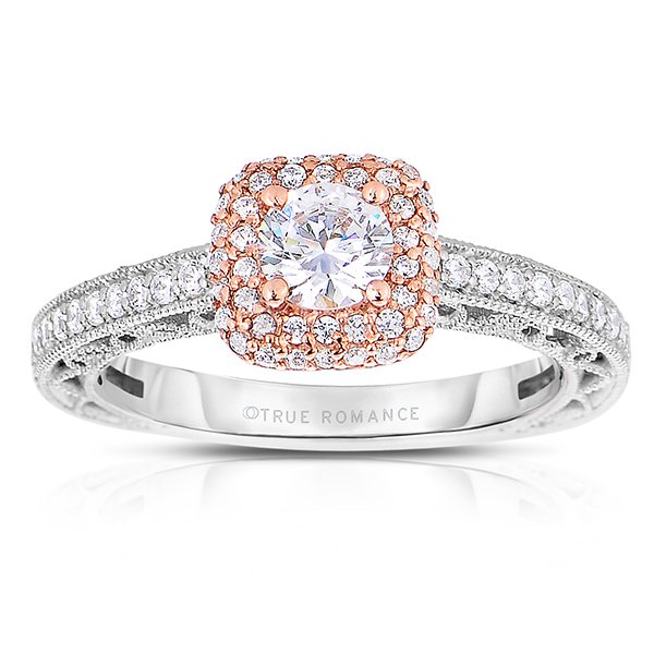 Rm1434rrs -14k Rose Gold Round Cut Double Halo Diamond Vintage Semi Mount Engagement Ring