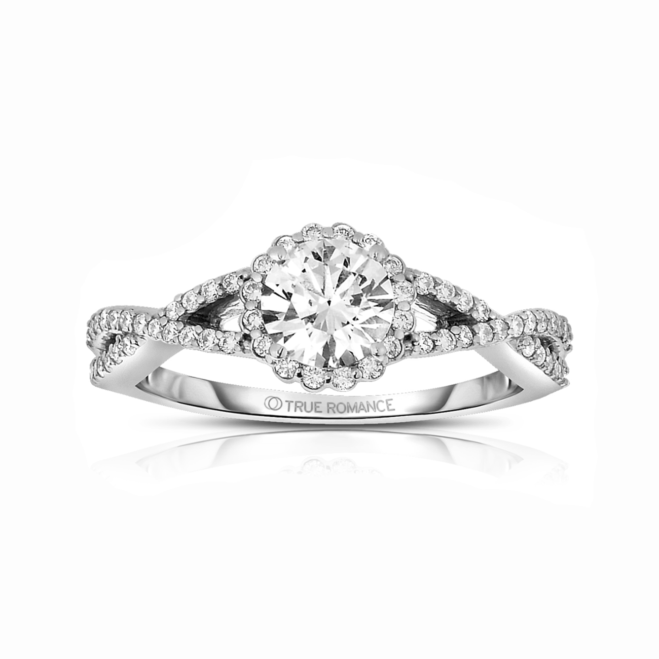 Rm1346 -14k White Gold Round Cut Halo Diamond Infinity Semi Mount Engagement Ring